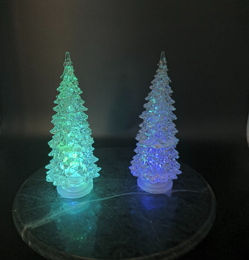 Set of 2 Light Up Clear Christmas Trees Color Changing LED Decor